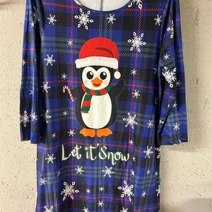 Festive Penguin Plaid Dress